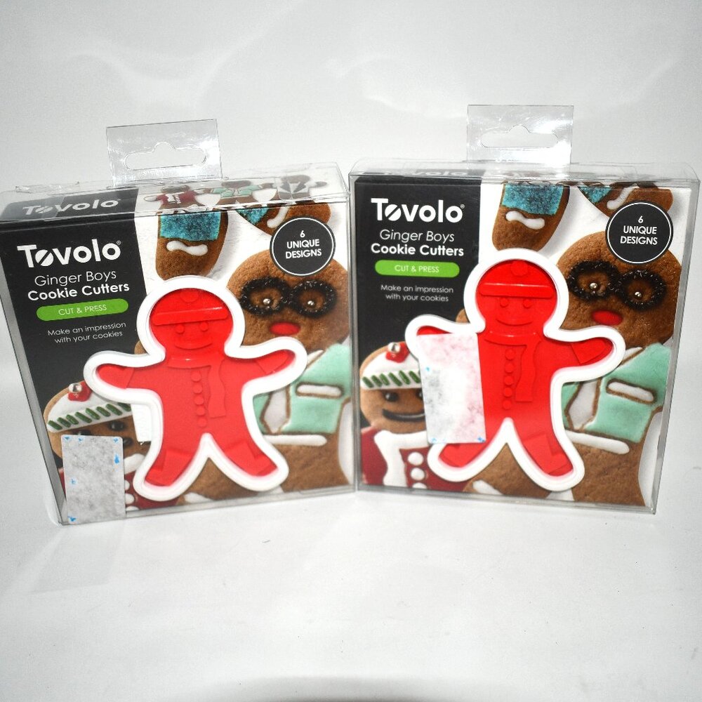 Tovolo Set of 2 Gingerbread Boys Cookie Stamp & Cutter Set – Reverse Templates,
